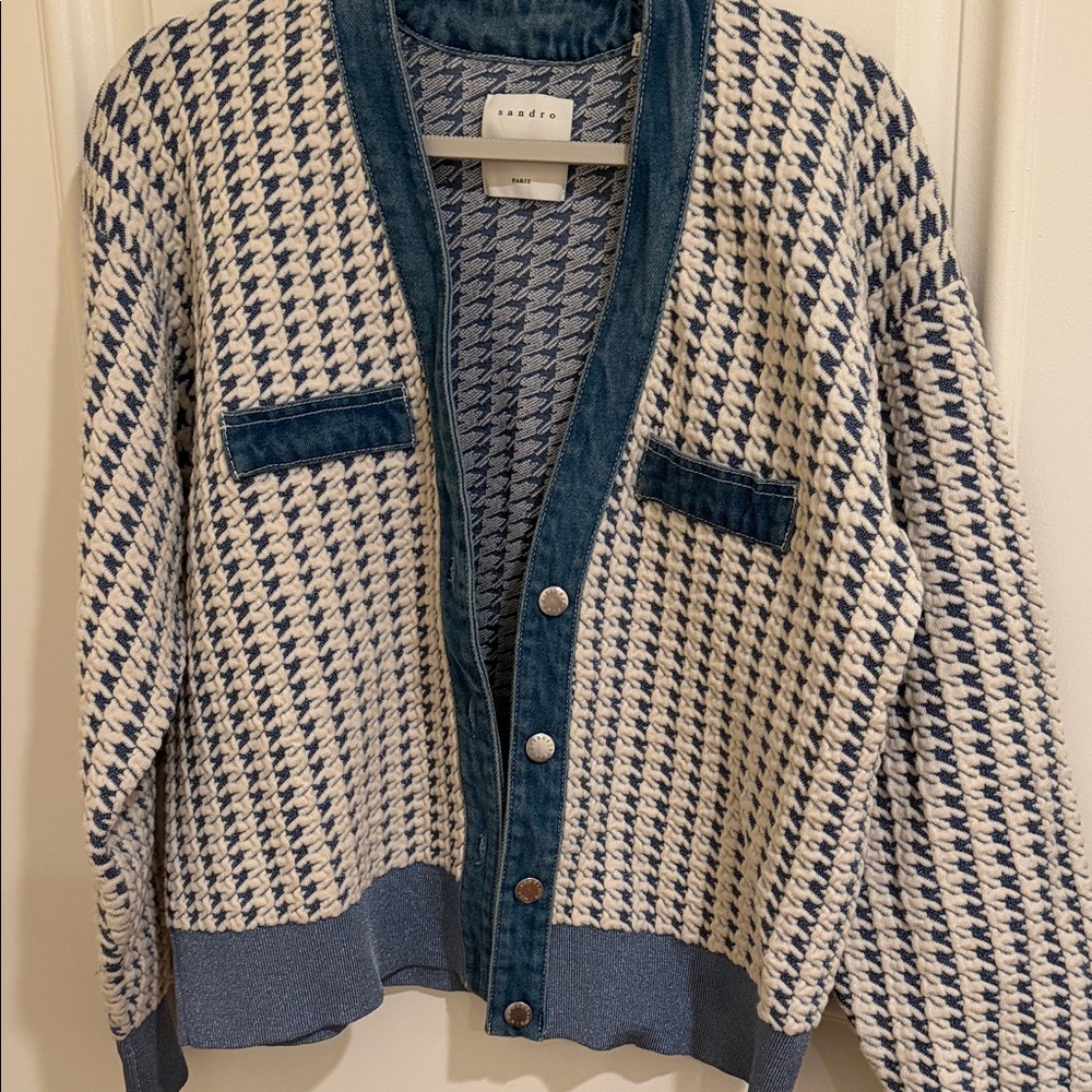 Sandro Blue and White Houndstooth Women's Jacket